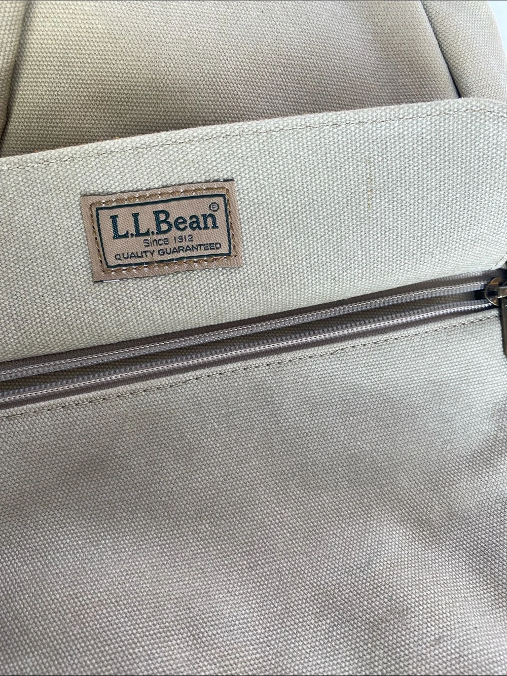 L.L. Bean Ameribag Khaki Canvas Sling Bag with Brown Leather Trim